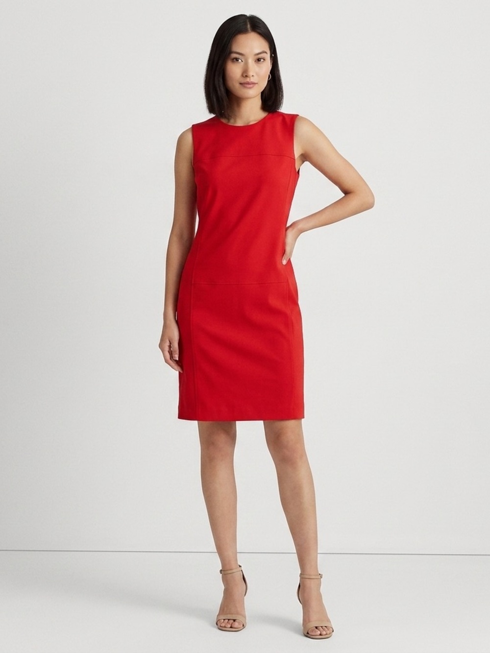 Ralph Lauren Red Sleeveless Sheath Midi Dress Size: 8
